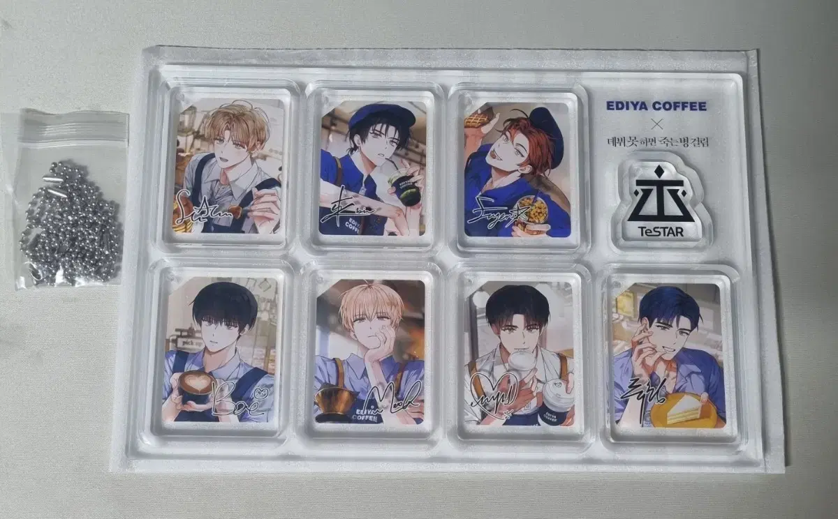 The Sickly Debut or Die acrylic block keyring set, Testar Ediya