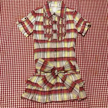 리즈리사 LIZ LISA 체크 원피스 리본 2단 프릴 레이스