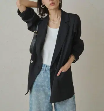 Loungedress [세탁 가능!] 린넨 같은 시어 자켓 블랙
