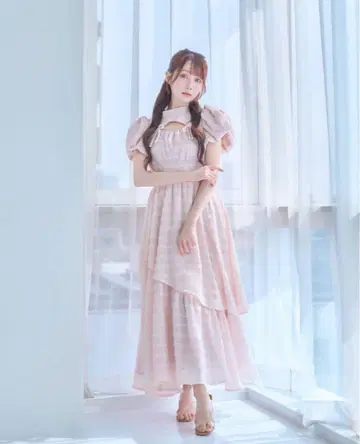 RoseMuse 자카드 체크 드레스 핑크