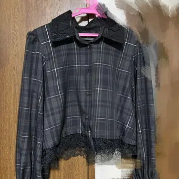 HARE 타탄 체크 숏 셔츠 블랙