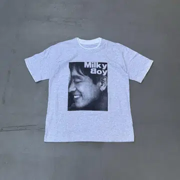 90s Milky boy 포토 프린트 반팔 티셔츠 링거 셔츠 구제 의류