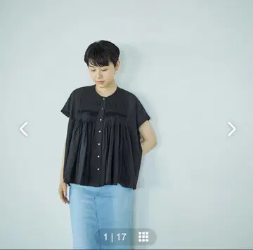 mizuiroind 핀턱 코튼 블라우스 프렌치 슬리브 블랙