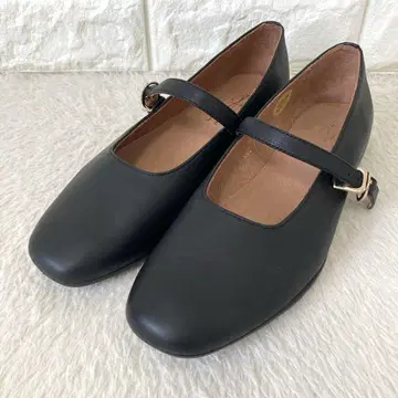 컨디션 최상 키다리 아저씨 플랫 슈즈 가죽 천연 가죽 블랙 23cm