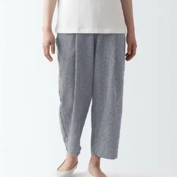 MUJI 바람이 통하는 스트레치 축구 턱 와이드 팬츠/블랙 체크 L