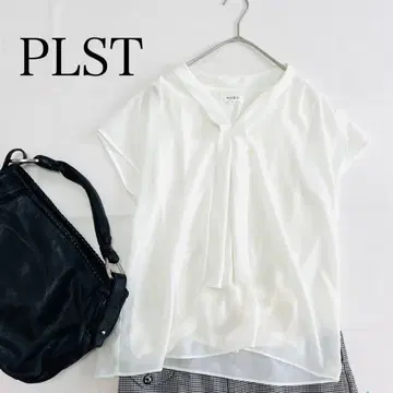 PLST 플라스테 조젯 보타이 블라우스 화이트 S 반팔