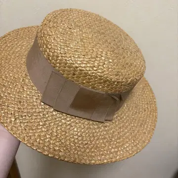 vintage 베이지 리본 스트로우 보트 햇