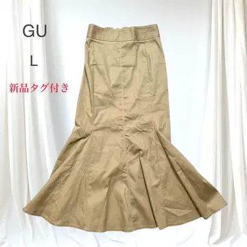 택 포함 새상품 GU 스티치 머메이드 롱 스커트 맥시 슬릿 베이지