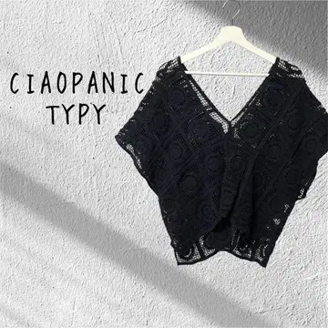 CIAOPANIC TYPY 차오패닉 레이스 니트 V넥 탑 블랙