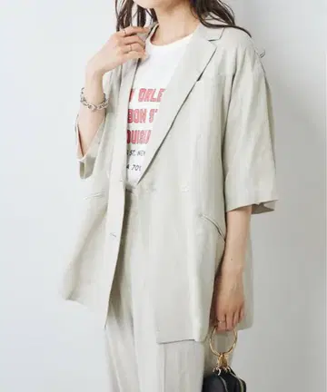 PUAL CE CIN 린넨 레이온 하프 슬리브 더블