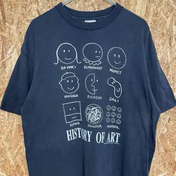 90s HISTORY OF ART 빈티지 티셔츠 XL 블랙 페이드