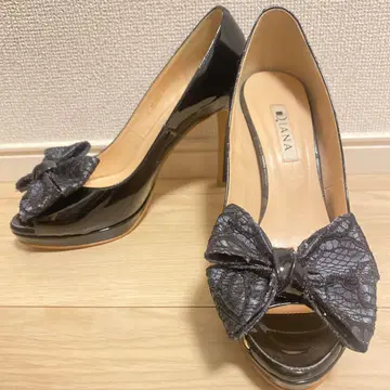 DIANA 블랙 리본 오픈토 하이힐 24.5cm