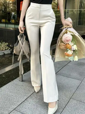 플레어 팬츠 하이 웨스트 아이보리