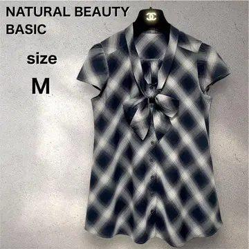 NATURAL BEAUTY BASIC 보타이 블라우스 옴브레 체크 M