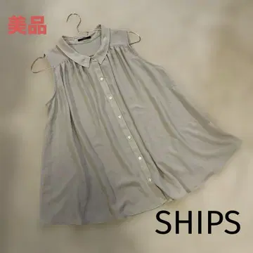 새상품급 ships 쉽스 카라 부착 개더 슬리브리스 블라우스 베이지