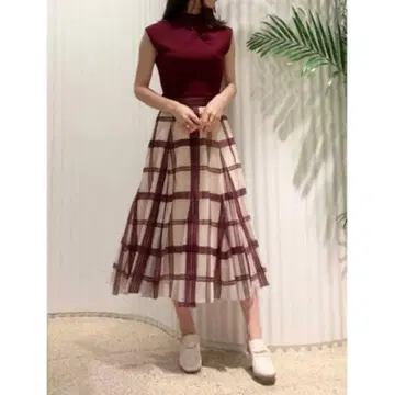 SNIDEL 플로키 체크 샤샤 스커트