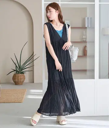 카스타네 와셔 쉬폰 무지 민소매 원피스 블랙 사이즈 0