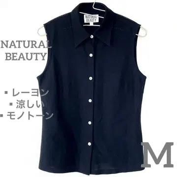NATURAL BEAUTY 블랙 슬리브리스 블라우스 시어 봄/여름 M