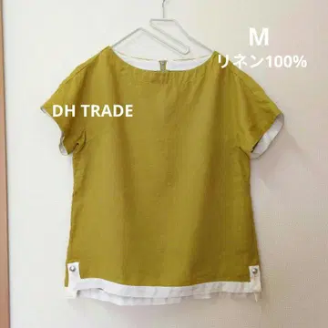 DH TRADE 블라우스 풀오버 린넨 100% 옐로우 컬러 반팔 셔츠