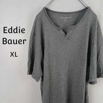 Eddie Bauer 반팔 셔츠 XL 그레이 얇은 보더 헨리넥