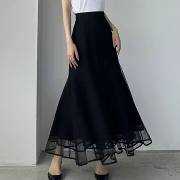 밑단 파이핑 튤 머메이드 스커트