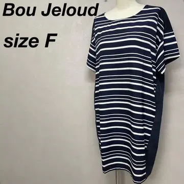 Bou Jeloud 보더 원피스 튜닉 반팔 화이트 네이비 FREE