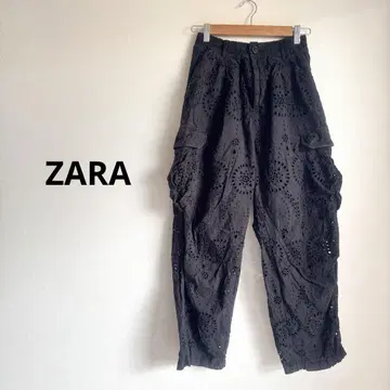 ZARA 자라 레이스 카고 팬츠 허리밴딩 블랙