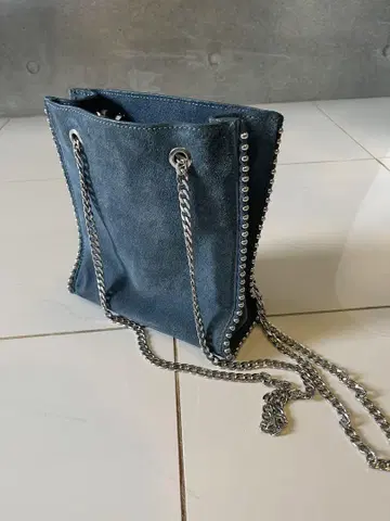 ZARA 다크 블루 스웨이드 스터드 숄더백