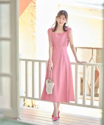 tocco closet 레이스 절개 린넨 느낌 슬리브리스 원피스
