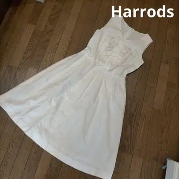 Harrods 해롯츠 린넨 슬리브리스 플레어 원피스, 가슴 프릴 화이트