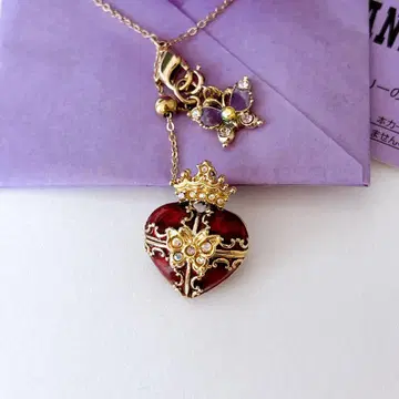 ANNA SUI 하트 로켓 펜던트 나비 크라운