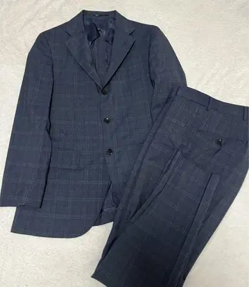 EDIFICE 네이비 체크 무늬 비즈니스 정장 셋업