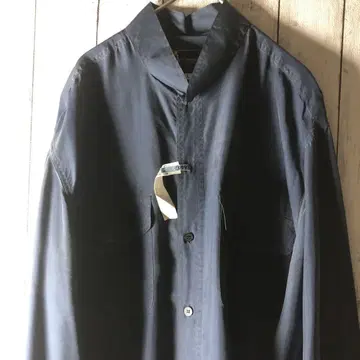 You Coh Silk 실크 셔츠 네이비 스탠드 카라 L 더블 포켓
