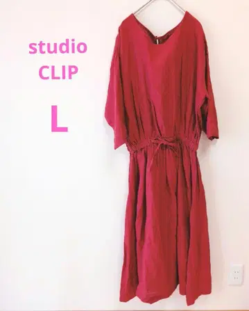 studio CLIP 허리 개더링 린넨 원피스 레드 린넨 L 사이즈