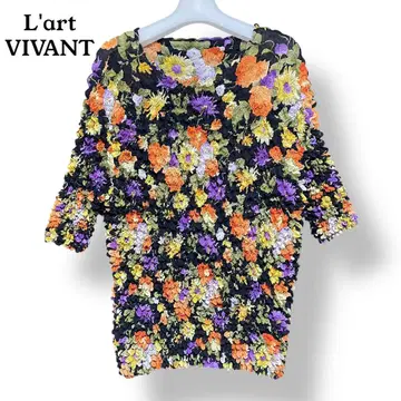 L'art VIVANT 꽃무늬 팝콘 상의 빈티지 레어 올 패턴