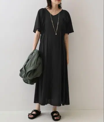 SLOBE IENA 코튼 크레이프 원피스 롱 원피스 블랙