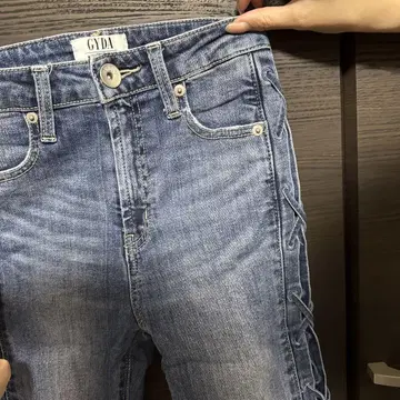 GYDA 사이드 리본 스키니 데님 라이트 블루