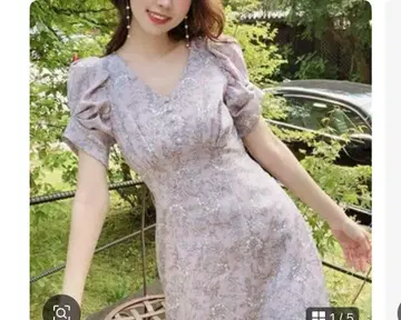 Snidel 꽃무늬 연보라색 퍼프 슬리브 맥시 원피스
