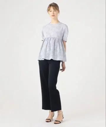 BALLSEY 마가렛 컷 자카드 허리 개더 블라우스