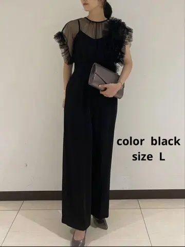 LAGUNAMOON LADY 얇은 명주 그물 도킹 콤비네존 black L