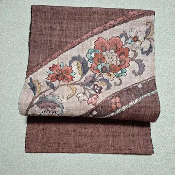 나고야 오비(약 24cm) 꽃무늬 브라운 크림슨