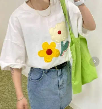 흰색 티셔츠 꽃무늬 화이트 티셔츠/여성용