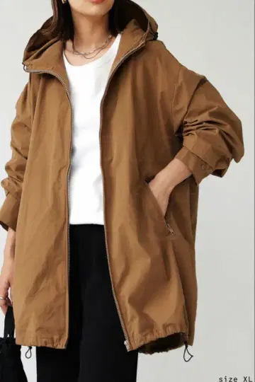 안티카 Antiqua 후드 부착 지퍼 블루종 XL 브라운 면 새상품