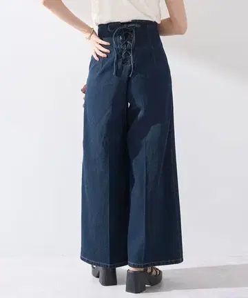 새상품 프론트 지퍼 백 레이스업 데님