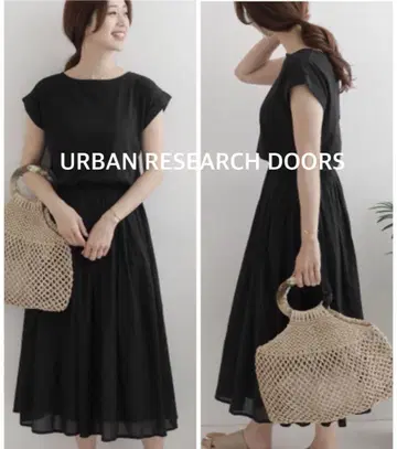 URBAN RESEARCH DOORS 블랙 코튼 개더 원피스 새상품급
