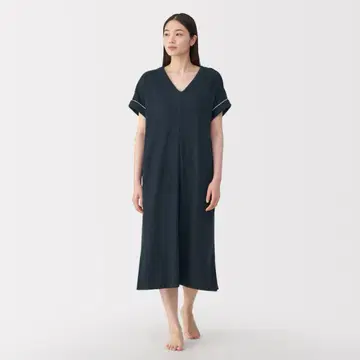 무인양품 입는 타월 양면 파일 반팔 원피스 다크 네이비 M