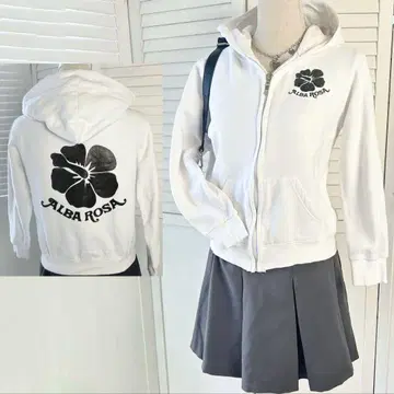 레어 알바 로사 풀 집업 후드티 헤이세이 갸루 하이비스커스 라메 화이트
