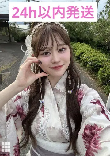 유카타 그레일 새상품 꽃무늬 흰색 달리아 무늬