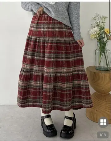 nyom 체크 티어드 롱 스커트