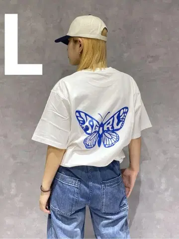 엑스걸 X-girl 버터플라이 실루엣 로고 블루 라메 L 사이즈